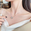 wholesale S925 Sterling Silver Trendy French Light Luxury Style Smooth 3D Heart Pendant Snake Chain Choker Necklace for Women, Versatile for Daily Wear-0-2