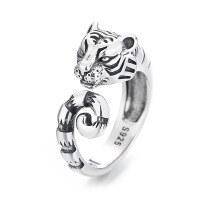 wholesale S925 Sterling Silver Chaocheng Zodiac Tiger Design Open Adjustable Ring Unique Natural Unisex Index Finger Ring-565J/B model weighs approximately 5.7g. Opening is adjustable.
