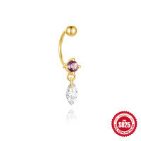 wholesale S925 Sterling Silver Geometric Natural Stone C-Shaped Small Gold Bead Threaded Ear Cuff Earring-Single gold #2