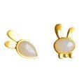 wholesale 925 Silver Gold-Plated Asymmetric Jade Rabbit Earrings with Certificate, Wholesale Versatile Commuter Ancient Style-0-4