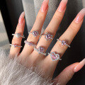 wholesale S925 Sterling Silver French New Arrival Ring for Women, Sweet and Elegant Pink Heart Geometric Zircon Design-0-3