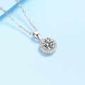 wholesale 925 Sterling Silver Moissanite Round Pendant Women's Light Luxury Design Necklace Simple Daily Korean Collarbone Chain Wholesale Ready Stock-0-2