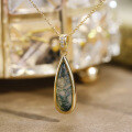 wholesale S925 Gold-Plated Silver with Natural Moss Agate Light Luxury New Chinese Style Waterdrop Pendant Fashion Personalized Necklace-0-2