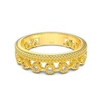 wholesale S925 Sterling Silver Wedding INS Style Ring for Women, Exquisite High-End Round Zirconia Row Diamond Twist Design Luxurious Band-Gold DY121214-SG-WH 6