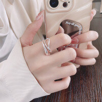 wholesale S925 Sterling Silver Korean Style Irregular Exaggerated Line Ring Creative Trendy Adjustable Index Finger Ring for Women-1274J Platinum/approx. 3.1g > Adjustable opening