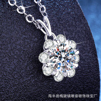 S925 Sterling Silver Moissanite Snowflake Pendant Necklace-6.5mm high-carbon stone  925 silver