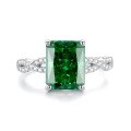 wholesale S925 Sterling Silver Cross-Border Europe and America Gemstone Foreign Trade Paraiba Sugar Cube Ring Ice Flower Cut Emerald Women's Wholesale Ring-0-24