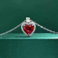 wholesale 925 Silver Pigeon Blood Red 8*8 Heart Shape Round Diamond Pendant Necklace for Women, Classic and Minimalist Fashion Style-0-1