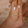 wholesale S925 Sterling Silver Hollow Flat Beach Vacation New Four-Leaf Clover Lucky Anklet with White Shell-0-2