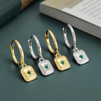 wholesale S925 Silver Square Geometric Women's Zircon Ear Hoop Ear Clasp, Small Design, High-End, Ins Style, Elegant Earrings-Gold-White Diamond 925 Silver