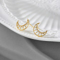 wholesale S925 Silver Plated 14K Gold French Ins-Style Moon Necklace/Earring Zircon Set Versatile-0-3