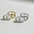 wholesale S925 Sterling Silver French Vintage Ring for Women, High-End Sense Emerald Cut Zirconia Double Ring Design, Fashionable and Versatile Ring-0-3
