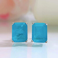 wholesale S925 Sterling Silver Zhuo Zhifan Inspired Paraiba Earrings Women's Water Blue 8*10mm Geometric Versatile Minimalist Stud Earrings for Dropshipping-E068 Paraiba color 925 silver