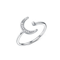 wholesale S925 sterling silver zirconia moon ring sweet and fresh minimalist luxury adjustable open ring accessory-silver