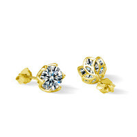 Sterling Silver Moissanite Floral Six-Prong Stud Earrings-Six-prong earrings (gold)  1 carat + 1 carat moissanite