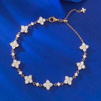 wholesale S925 Silver Full Diamond Floral Simple Sweet Elegant Fashion Diamond Inlaid Silver Bracelet for Women, New Style by Mu Jing Jewelry-B124 Rose Gold [Adjustable]  925 Silver