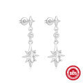 wholesale S925 Sterling Silver Four-Pointed Star Octagonal Star Diamond Accent Women's Earrings with Teardrop Pearl-0-10