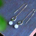 wholesale 925 Silver Ancient Style Jade Bead Ear Thread Cheongsam Hanfu Earrings with Gourd Inlaid Round Bead and Hetian Jade Earrings-0-5