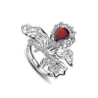 wholesale Original design gemstone ring with floral motif, S925 sterling silver, featuring natural topaz, amethyst, and garnet, niche style-Natural Amethyst Ring>US Size 9