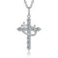wholesale S925 Sterling Silver Plated in 18K Gold, Cross Pendant Necklace with Crown and Full Moissanite-0-5