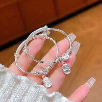 wholesale 9999 Pure Silver Auspicious Healthy Baby Bracelet Anklet Engravable for Full Moon Birthday and First Birthday Gifts-A pair of 999 silver coins, about 21g 999 silver