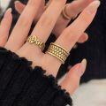 wholesale S925 Sterling Silver Ancient Method Gold Wide Heavy Knitted Open Adjustable Ring for Women, Small Niche Design, Versatile and High-End-0-0