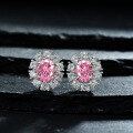 wholesale 925 Silver Jewelry New 2ct High Carbon Diamond Earrings for Women, High-End Ice Flower Cut Pink Oval 7*9-0-2