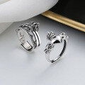 wholesale S925 Sterling Silver Vintage Rose Pattern Crown Heart Ring Trendy Hip Hop Punk Unisex Index Finger Ring-0-0