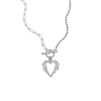 wholesale S925 Sterling Silver 425 Korean Version Ins Small Design Minimalist Versatile Heart Ballpoint Chain OT Buckle Textured Necklace for Women-Platinum 925 silver