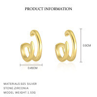 wholesale Metal Double-layer Arc Ear Clip For Non-pierced Ears, Amazon Cross-border Ins Hit, Small And Exquisite Design With Premium Elegance-E4651_18K yellow plated_swimming paint_palladium base_ear clip 925 silver