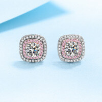 wholesale Platinum 950 Gold Plated 925 Sterling Silver Earrings for Women with 1 Carat Moissanite, Two-Tone Rose Gold, Fashionable and Elegant-5mm zircon 925 silver