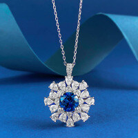wholesale S925 Sterling Silver 80mm Sapphire Pendant with European and American Minimalist Water Wave Chain Necklace for Women, New Arrival from Zhuozhifan Jewelry-N055 Blue 925 Silver