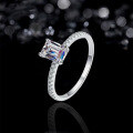 wholesale S925 Silver Women's Four-Prong Emerald Cut Moissanite Engagement Ring Moissanite Ring for Women Cross-Border Wholesale from Manufacturers-0-1