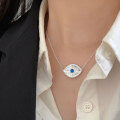 wholesale S925 Sterling Silver Evil Eye Necklace for Women, Korean Spring and Summer New Arrival, Minimalist Design, Small and Exquisite, High-End Collarbone Chain-0-0