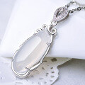 wholesale S925 Silver Korean Fashion Minimalist Chalcedony Pendant with Micro-Inlaid Zircon Collarbone Chain, a Birthday Gift for Women-0-3