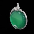 wholesale Metal material: 925 silver gold-plated Pendant with high-carbon diamond Muzo green natural chalcedony, new Chinese-style jewelry for women-0-3