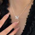 wholesale S925 Sterling Silver Butterfly Necklace for Women, Fashionable and Elegant Cat's Eye Stone Collarbone Chain, Light Luxury High-End Feel-0-0