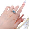 wholesale S925 silver newstyle 2ct aqua zirconia hydrangea fairy ring luxurious jewelry-0-4