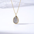wholesale S925 Silver Plated 14K Gold Vintage Japanese Style Aget* Mysterious Blue Flash Labradorite Necklace Collarbone Chain Wholesale-0-0