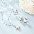 wholesale 925 Sterling Silver Pearl Earrings Ring Necklace Set, Ins Light Luxury High-End Sense Sterling Silver Earring Set for Cross-Border Europe and America-0-1