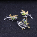 wholesale 925 Silver Designer High-End Natural Peridot Jewelry Set, Magpie Chinese Style Ring and Earrings-0-1
