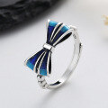 wholesale S925 Sterling Silver Sweet Blue Resin Bow Ring Ins Princess Style Fresh and Versatile Ring-0-2