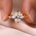 wholesale Golden S925 Silver Moissanite Ring with Oval Center Stone and Baguette Side Stones Three-Stone Combination Design Women's Popular Style-0-2