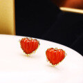 wholesale 925 Sterling Silver Allergy-Free Original OL-Style Minimalist 3D Heart-Shaped Red Agate Stud Earrings, Versatile Small Red Heart Earrings-0-0