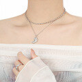 wholesale S925 Sterling Silver Textured Croissant Necklace for Women, Minimalist and Unique, with a Premium Feel-0-2