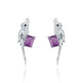 wholesale S925 Silver Designer High-End French Romantic Earrings with Bird Design and Natural Amethyst Ear Studs-0-0