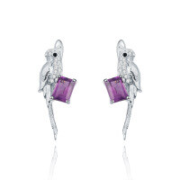 wholesale S925 Silver Designer High-End French Romantic Earrings with Bird Design and Natural Amethyst Ear Studs-Natural amethyst earrings