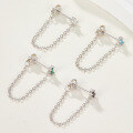 wholesale S925 Sterling Silver Tassel Earrings with Square Zirconia Chain, Minimalist Design in Multiple Colors-0-2