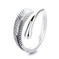 wholesale S990 Sterling Silver Geometric Irregular Feather Open Ring Fashion Charm Niche Design Index Finger Ring-0-4