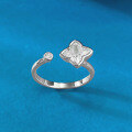 wholesale S925 Silver 6*6mm Lily Stone Openable Ring Women's Four-Leaf Clover Flower Live-0-2